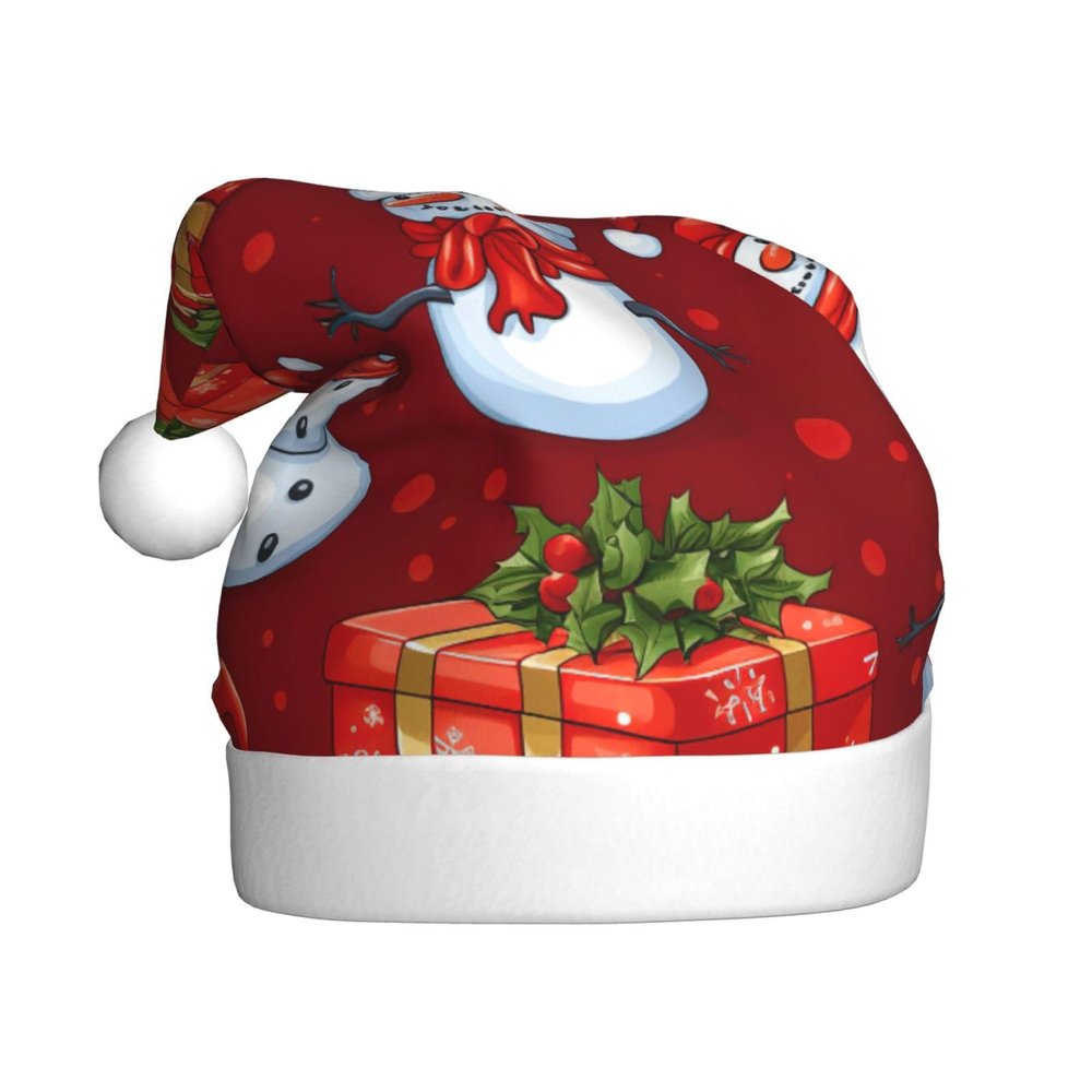 aabkjgfr Merry Christmas Cute Snowman Print Adult Santa Hat,Soft And Comfortable Santa Hat,Suitable For New Year'S Holiday Parties,Indoors And Outdoors.