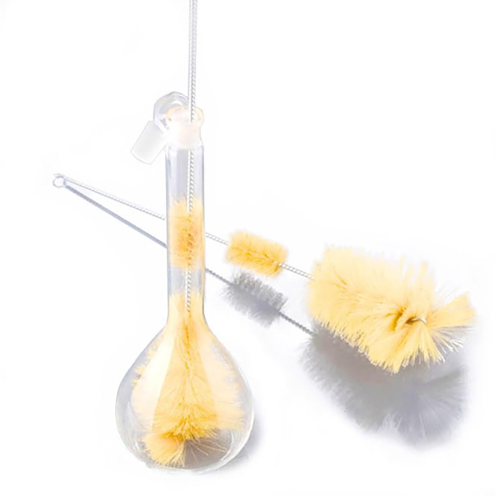 3 Pack Lab Volumetric Flask Nylon Cleaning Brushes for Laboratory Capacity Bottles Durable Cleaning Brushes for 50ml, 100ml, 250ml, 500ml, 1000ml Glassware (Yellow,500ml)