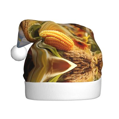 aabkjgfr Sunflower And Corn Print Adult Santa Hat,Soft And Comfortable Santa Hat,Suitable For New Year'S Holiday Parties,Indoors And Outdoors.