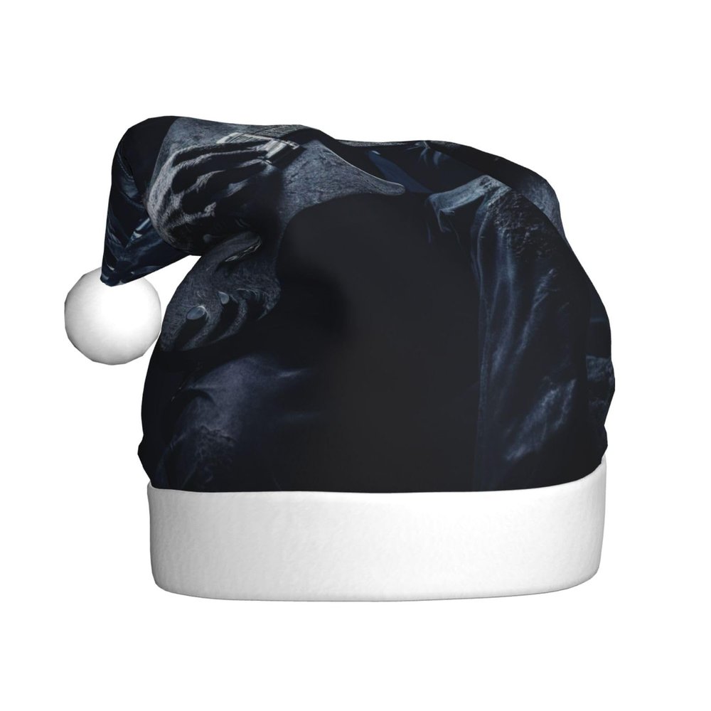 aabkjgfr Skull Rock Roll Skeleton Bone Print Adult Santa Hat,Soft And Comfortable Santa Hat,Suitable For New Year'S Holiday Parties,Indoors And Outdoors.