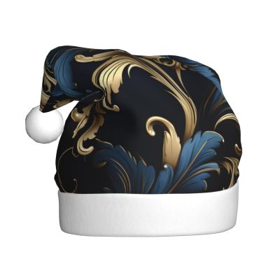 aabkjgfr Damask Pattern Print Adult Santa Hat,Soft And Comfortable Santa Hat,Suitable For New Year'S Holiday Parties,Indoors And Outdoors.