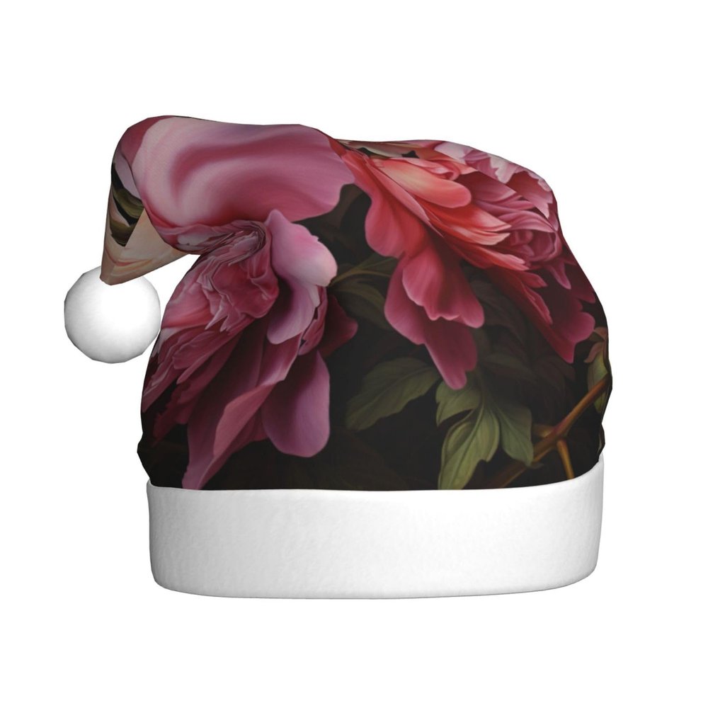 aabkjgfr Garden Peony Print Adult Santa Hat,Soft And Comfortable Santa Hat,Suitable For New Year'S Holiday Parties,Indoors And Outdoors.