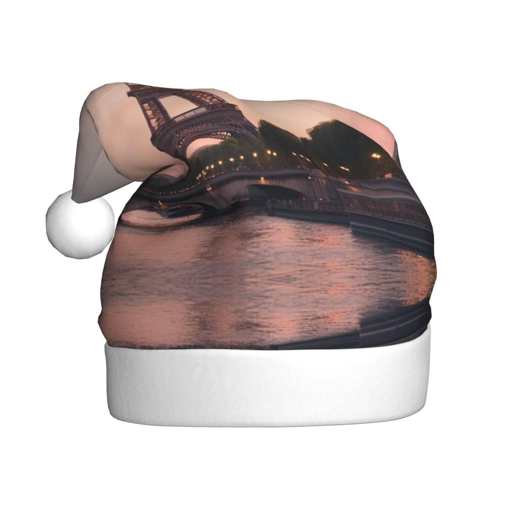 aabkjgfr Tower Paris Print Adult Santa Hat,Soft And Comfortable Santa Hat,Suitable For New Year'S Holiday Parties,Indoors And Outdoors.