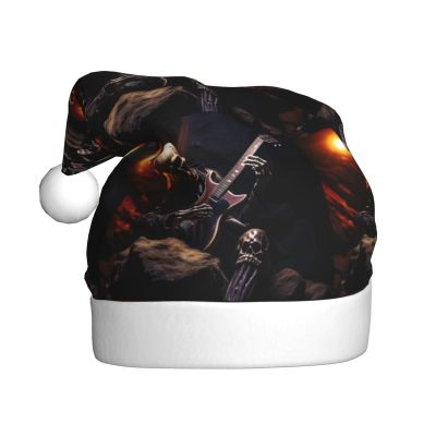 aabkjgfr Skull Rock Roll Skeleton Bone Print Adult Santa Hat,Soft And Comfortable Santa Hat,Suitable For New Year'S Holiday Parties,Indoors And Outdoors.