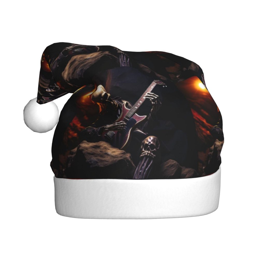 aabkjgfr Skull Rock Roll Skeleton Bone Print Adult Santa Hat,Soft And Comfortable Santa Hat,Suitable For New Year'S Holiday Parties,Indoors And Outdoors.