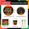 120pcs Black History Month Decorations Disposable Paper Plates Napkins Supplies Tableware Set Cutlery Dinnerware for Juneteenth Freedom Day Party Serve 24 Guests view 2