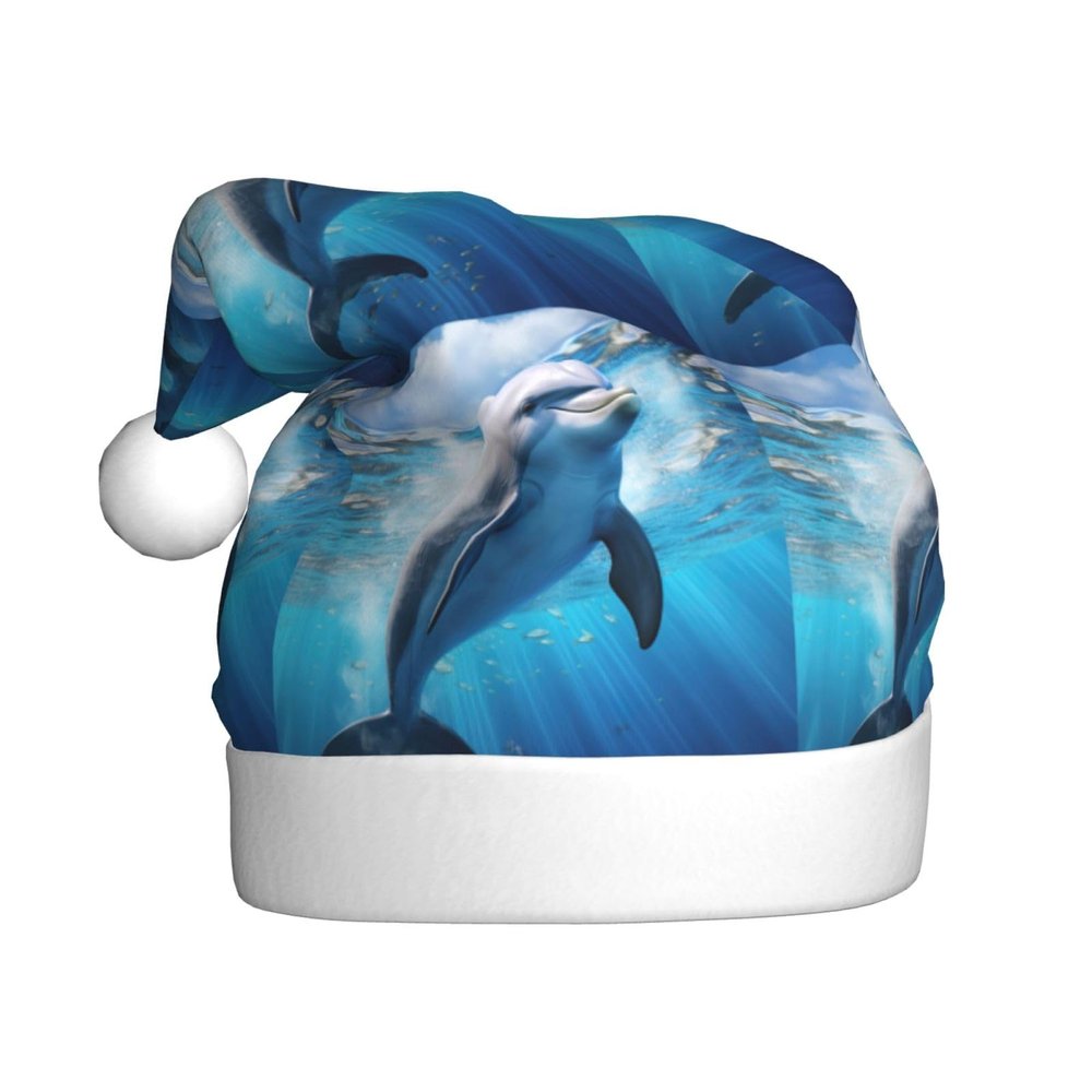 aabkjgfr Cool Dolphin Print Adult Santa Hat,Soft And Comfortable Santa Hat,Suitable For New Year'S Holiday Parties,Indoors And Outdoors.