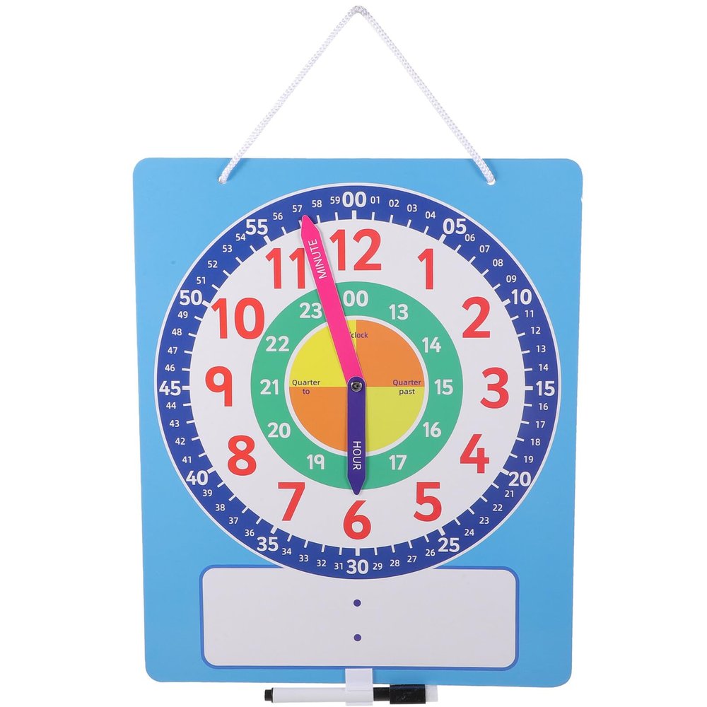 HOOTNEE Interactive Clock with Dry-Erase Board for Removable Hands Teaching Analog and Digital Bright Colors for Home and Classroom Use
