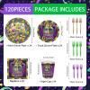 120pcs Mardi Gras Paper Plates Napkins Party Supplies Tableware Set Disposable Cup Dinnerware Set for New Orleans Carnival Party Serve 24 Guests view 2