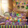 120pcs Mardi Gras Paper Plates Napkins Party Supplies Tableware Set Disposable Cup Dinnerware Set for New Orleans Carnival Party Serve 24 Guests view 4