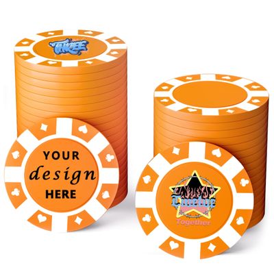 100 Custom Plastic Poker Chips,Personalized with Your Logo,Image and Text,9 Colors,Double Sided Full Color Printing,Drink Chips for Bar,Business Cards,Event/Promotional Giveaways Gifts (Orange)