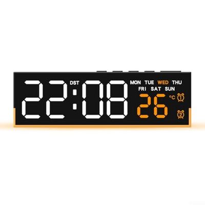 LED Night Light Clock With Adjustable Brightness And Temperature Display, 6.6" Digital Clock Adjustable With 3 Lever Brightness For Bedroom And Nursery Use, Auto Light Sensing(orange)