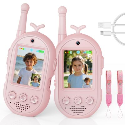 Video Walkie Talkies for Kids Toys - 2 Pack Rechargeable Walkie Talkie with Camera and Screen,Long Range 2 Way Radio for Outdoor Camping Games,Christmas Birthday Gifts for Boys Girls Age 3-12(Pink)