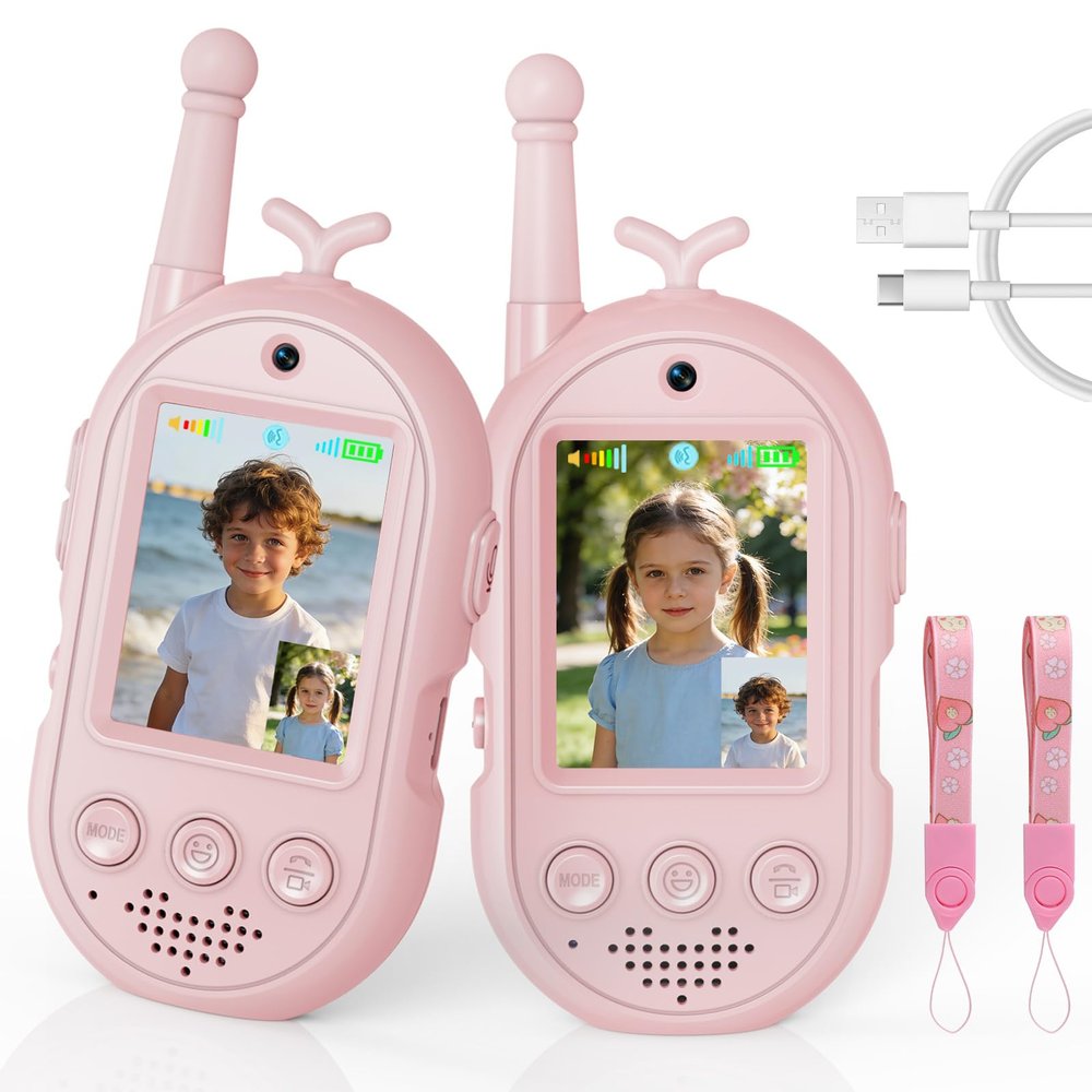 Video Walkie Talkies for Kids Toys - 2 Pack Rechargeable Walkie Talkie with Camera and Screen,Long Range 2 Way Radio for Outdoor Camping Games,Christmas Birthday Gifts for Boys Girls Age 3-12(Pink)
