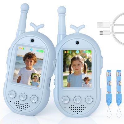 Video Walkie Talkies for Kids Toys - 2 Pack Rechargeable Walkie Talkie with Camera and Screen,Long Range 2 Way Radio for Outdoor Camping Games,Christmas Birthday Gifts for Boys Girls Age 3-12(Blue)