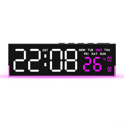 LED Night Light Clock With Adjustable Brightness And Temperature Display, 6.6" Digital Clock Adjustable With 3 Lever Brightness For Bedroom And Nursery Use, Auto Light Sensing(pink)