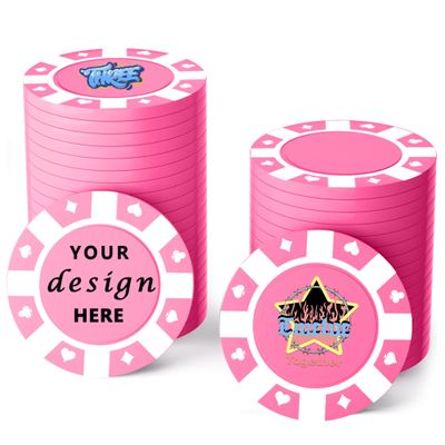 100 Custom Plastic Poker Chips,Personalized with Your Logo,Image and Text,9 Colors,Double Sided Full Color Printing,Drink Chips for Bar,Business Cards,Event/Promotional Giveaways Gifts (Pink)