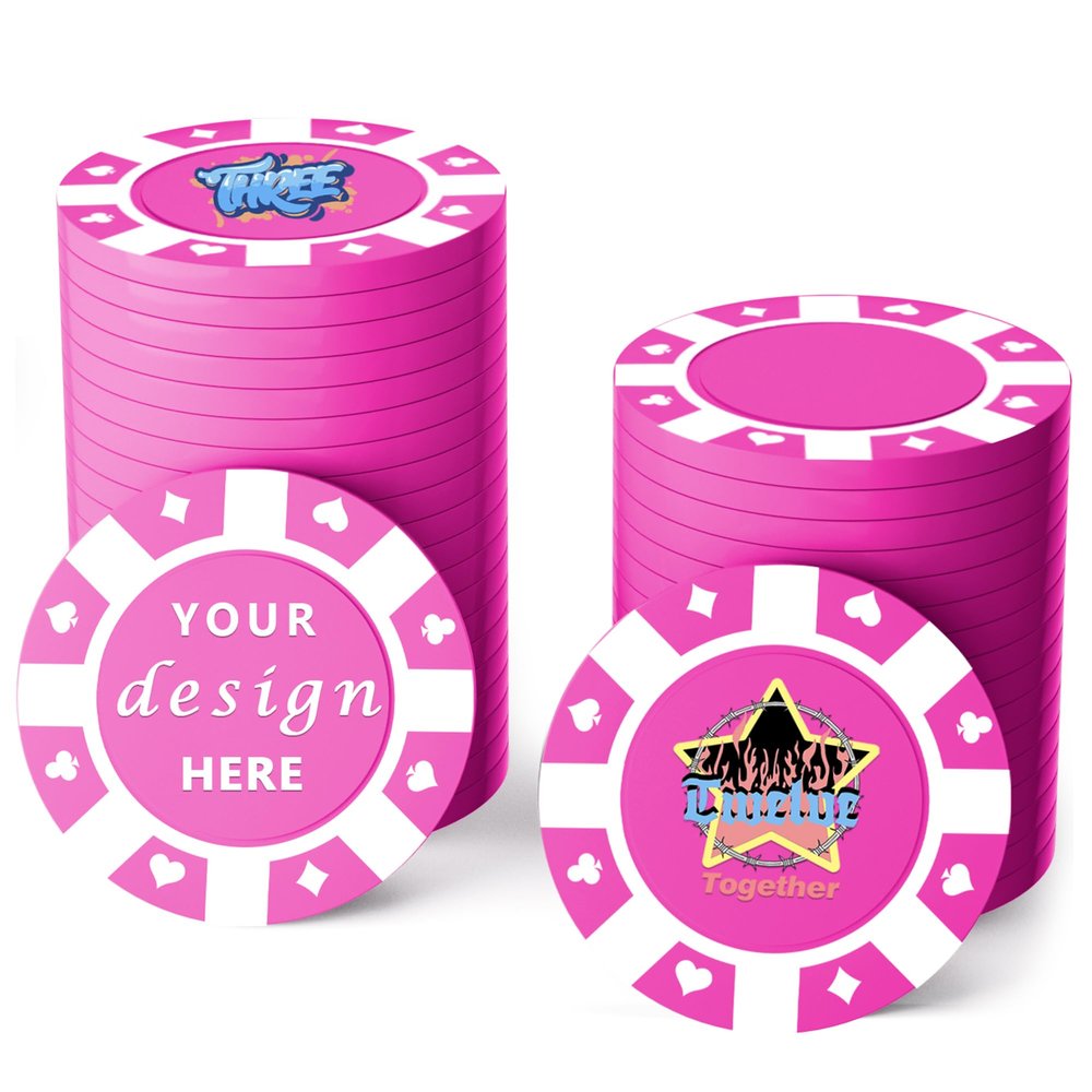 100 Custom Plastic Poker Chips,Personalized with Your Logo,Image and Text,9 Colors,Double Sided Full Color Printing,Drink Chips for Bar,Business Cards,Event/Promotional Giveaways Gifts (Rose Red)
