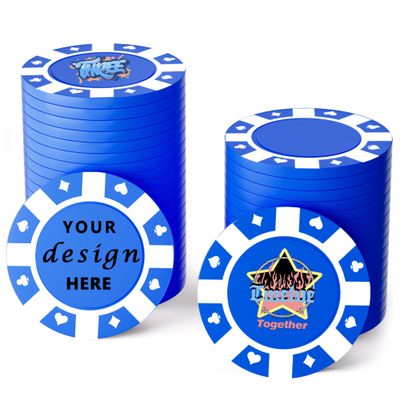 100 Custom Plastic Poker Chips,Personalized with Your Logo,Image and Text,9 Colors,Double Sided Full Color Printing,Drink Chips for Bar,Business Cards,Event/Promotional Giveaways Gifts (Blue)