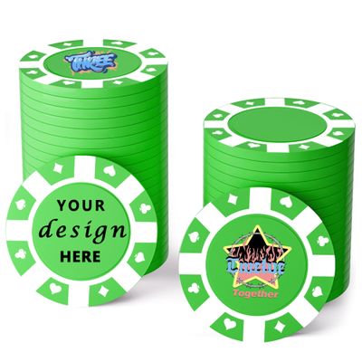 100 Custom Plastic Poker Chips,Personalized with Your Logo,Image and Text,9 Colors,Double Sided Full Color Printing,Drink Chips for Bar,Business Cards,Event/Promotional Giveaways Gifts (Green)