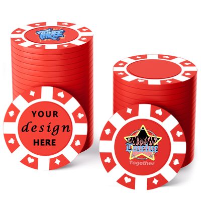 100 Custom Plastic Poker Chips,Personalized with Your Logo,Image and Text,9 Colors,Double Sided Full Color Printing,Drink Chips for Bar,Business Cards,Event/Promotional Giveaways Gifts (Red)