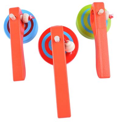 WESIEVYA 3pcs Wooden Gyroscope with Handle and Pull String for Lightweight Spinning Tops for Fine Motor Skill Development and Coordination Random Color