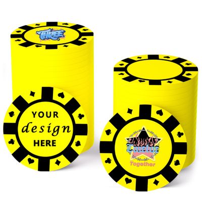 100 Custom Plastic Poker Chips,Personalized with Your Logo,Image and Text,9 Colors,Double Sided Full Color Printing,Drink Chips for Bar,Business Cards,Event/Promotional Giveaways Gifts (Yellow)
