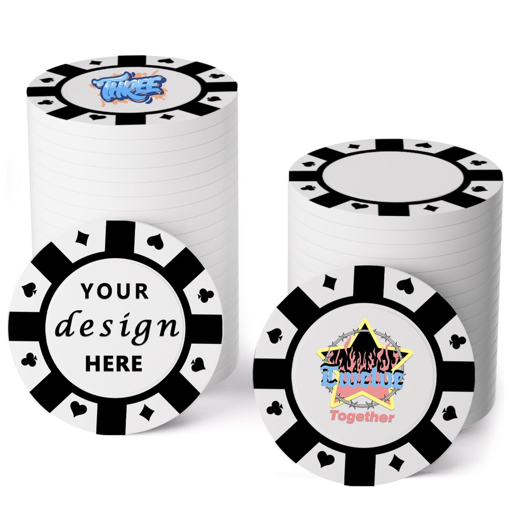 100 Custom Plastic Poker Chips,Personalized with Your Logo,Image and Text,9 Colors,Double Sided Full Color Printing,Drink Chips for Bar,Business Cards,Event/Promotional Giveaways Gifts (White)