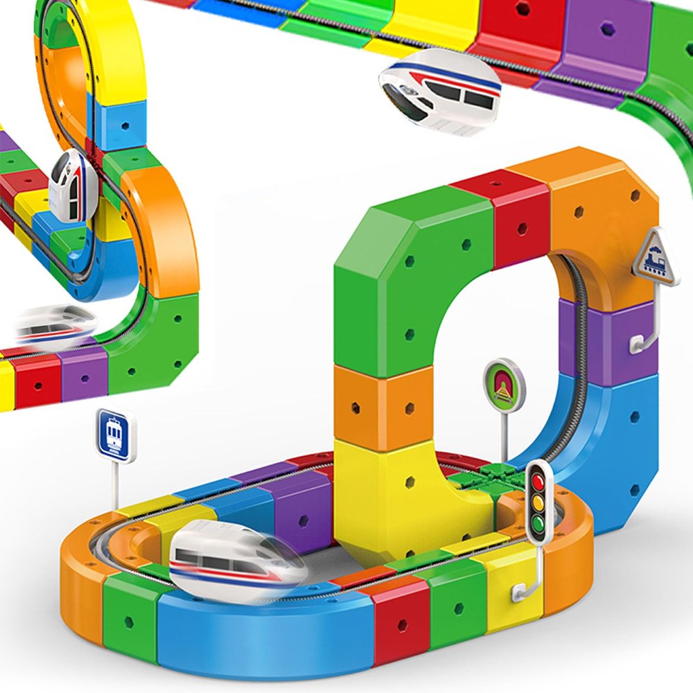 Electric Magnetic Train Track Sets,Building Toy Train TrackMagic Cars Sets,Gravity Defying 3D Embedded Layouts & Motorized Car,for 3 4 5 6 7+ Years Old Toddler Boys and Girls Birthday (51PCS-one car)
