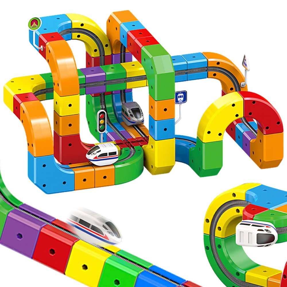 Electric Magnetic Train Track Sets,Building Toy Train TrackMagic Cars Sets,Gravity Defying 3D Embedded Layouts & Motorized Car,for 3-7 Years Old Toddler Boys and Girls Birthday (123PCS-Two Cars)