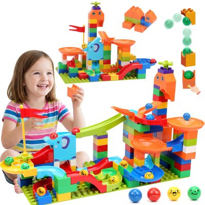 COUOMOXA Marble Run Building Blocks for Kids: STEM Educational Toys for 3 4 5 6 7 8 Years Old Kids - Catapult Track Set Compatible Classic Blocks Age 3-5 4-8 - Birthday Gifts Boys Girls