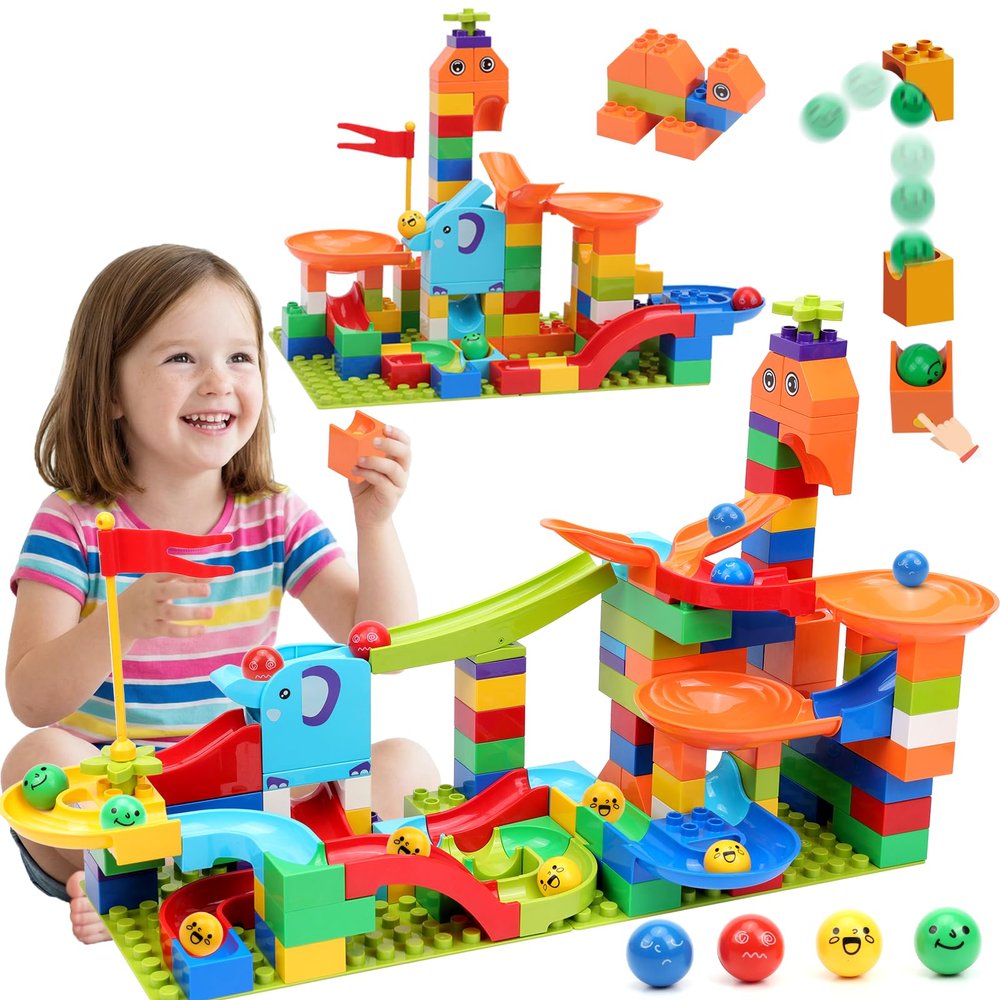 COUOMOXA Marble Run Building Blocks for Kids: STEM Educational Toys for 3 4 5 6 7 8 Years Old Kids - Catapult Track Set Compatible Classic Blocks Age 3-5 4-8 - Birthday Gifts Boys Girls