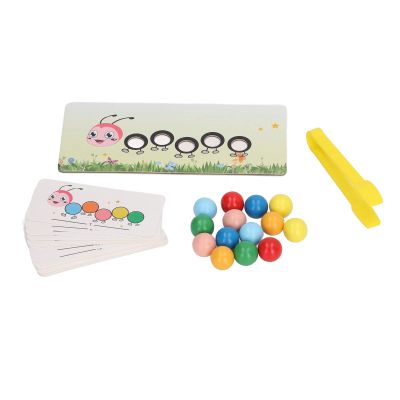 Aqur2020 Wooden Bead Matching Game with Storage Box, Color Sorting Learning Toy, Composite Wood, 30 Practice Cards, for Kids