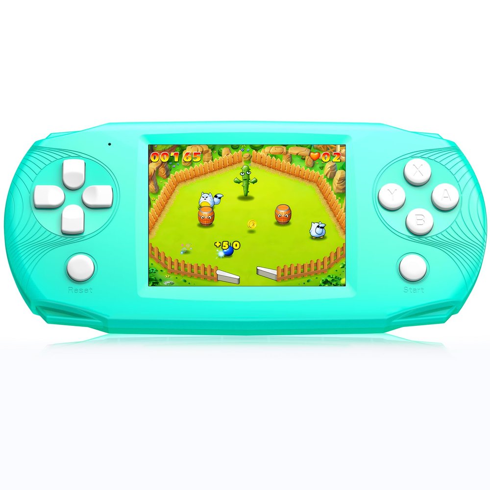 Great Boy 16 Bit Handheld Game for Kids, 3.2'' IPS Large Screen, Built-in 100 Classic Video Games, Rechargeable Gaming Player for Boys Girls, Ideal Gift for Easter Birthday Christmas (Cyan)