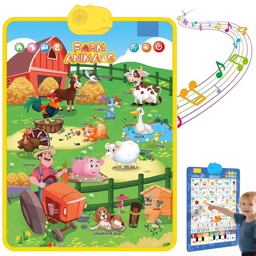 2025 New Talking Wall Chart for Kids  English & Spanish Learning Poster with Songs, ABCs, Numbers, Animal Words & Piano, Electronic Alphabet Wall Chart for Toddler 1-6 Year Old (Farm Animals)
