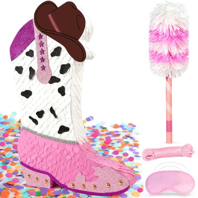 3D Pink Cowgirl Boot Piatafor Western World Theme Party Decorations, Large Glitter Cowgirl Hat & Boot Party Supplies, Let's Go Girls Birthday Decorations, Rustic Ranch Photo Props with Stick