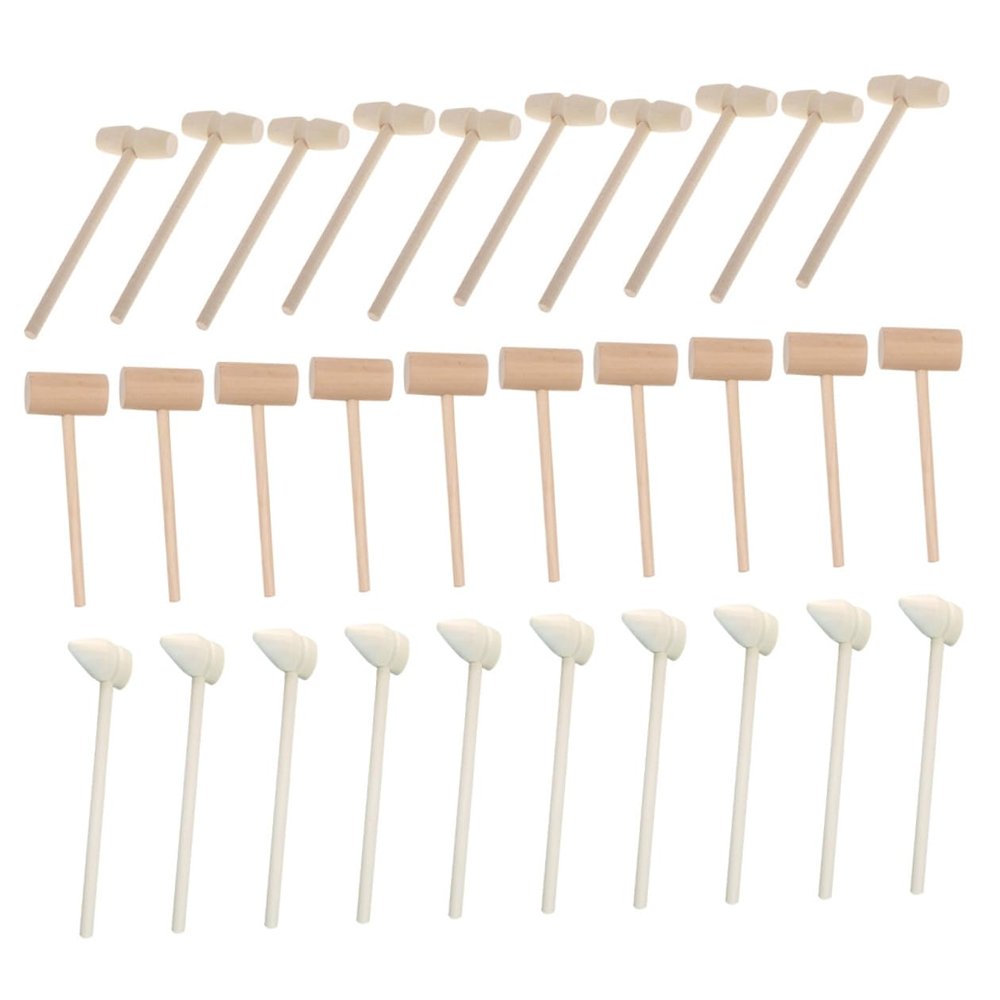 HEMOTON 30PCS Wooden Mallets for Mini Natural Wood Hammers with Smooth Polished Surface Safe Pounding Gavels for Boys and DIY Craft and Educational Play