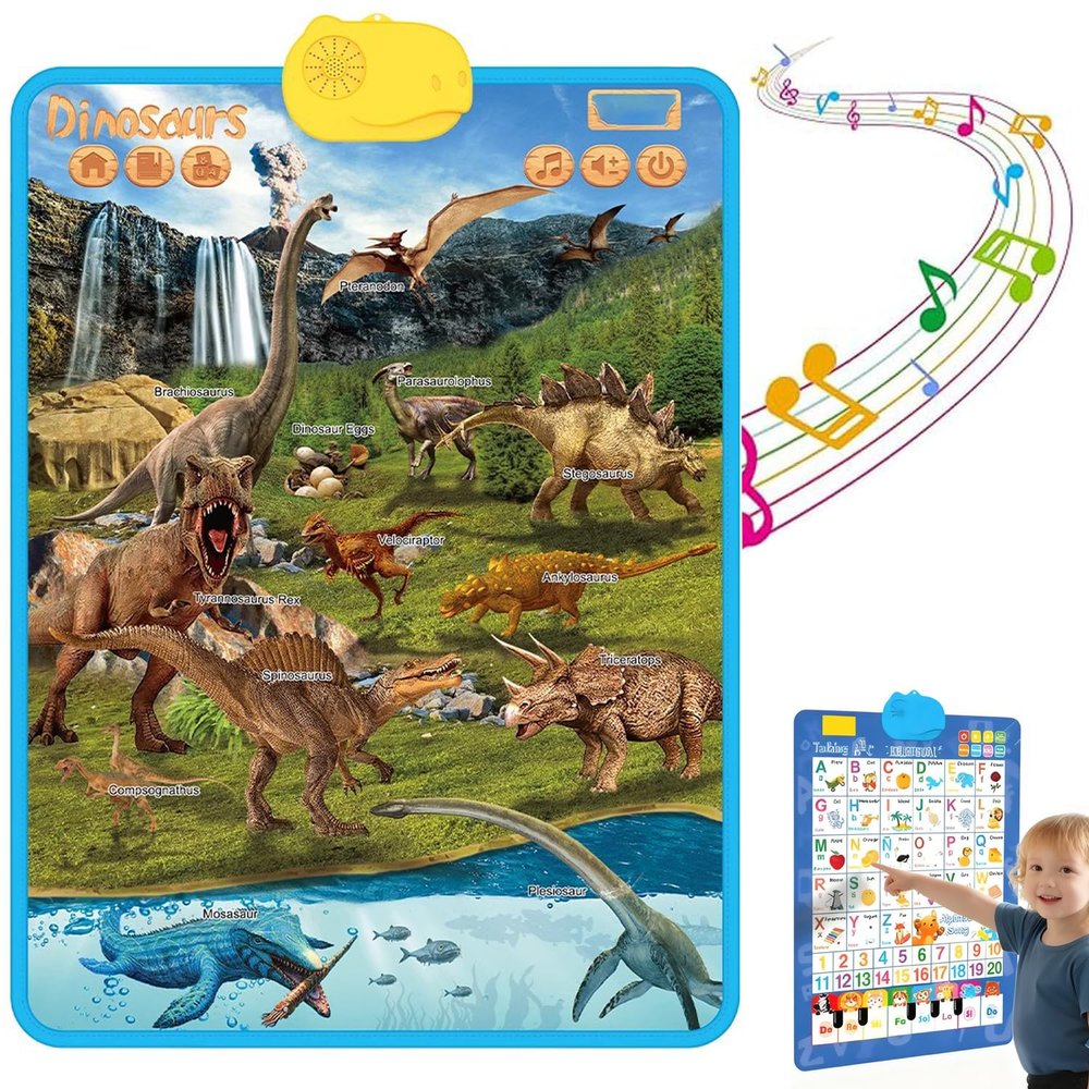 2025 New Talking Wall Chart for Kids  English & Spanish Learning Poster with Songs, ABCs, Numbers, Animal Words & Piano, Electronic Alphabet Wall Chart for Toddler 1-6 Year Old (Dinosaur)