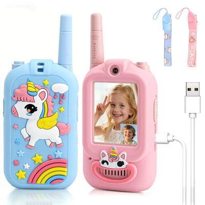 Video Walkie Talkies for Kids, 2 Pack Rechargeable Walkie Talkies with Screen, 1000 Feet Range, Toys for Indoor, Camping, Hiking, Travel  Birthday for Boys and Girls Ages 3-12 (Silicone Protector)