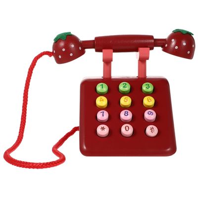 ORFOFE Realistic Wooden Dial Phone for Educational Pretend Play Telephone Interactive Intelligence Finger Flexibility Exercise Strawberry Red