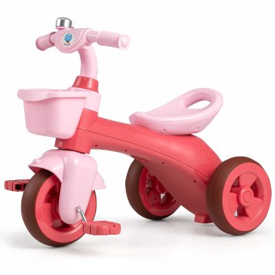 HONEY JOY Tricycle, Kids Trike 3 Wheel Bike with Ergonomic Seat, Front & Rear Storage Basket, Bell, Tricycle for 3-5 Years Old, Toddler Baby Tricycle, Birthday Gift for Preschool Boys Girls (Pink)