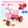 HONEY JOY Tricycle, Kids Trike 3 Wheel Bike with Ergonomic Seat, Front & Rear Storage Basket, Bell, Tricycle for 3-5 Years Old, Toddler Baby Tricycle, Birthday Gift for Preschool Boys Girls (Pink) view 3