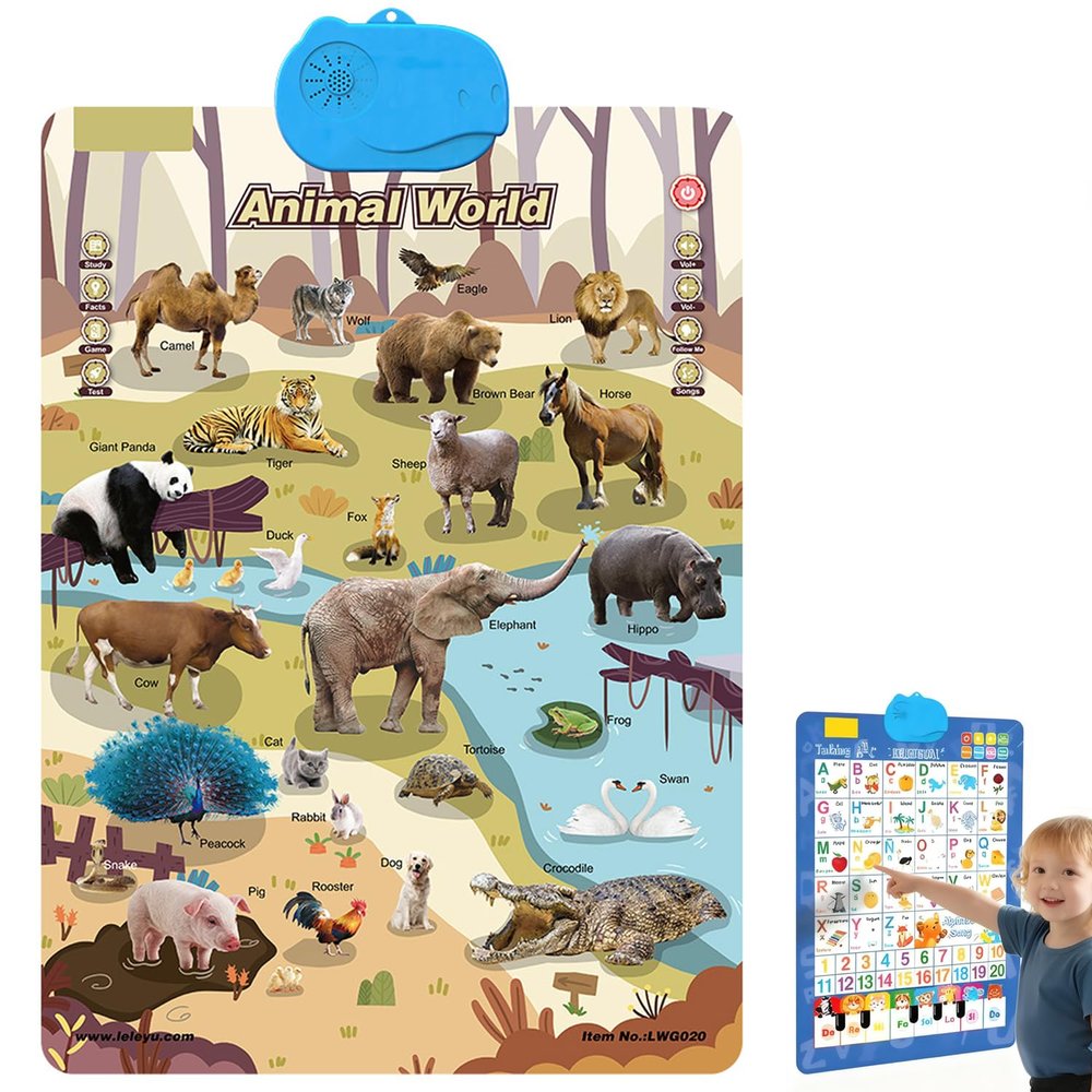 2025 New Talking Wall Chart for Kids  English & Spanish Learning Poster with Songs, ABCs, Numbers, Animal Words & Piano, Electronic Alphabet Wall Chart for Toddler 1-6 Year Old (Animal)