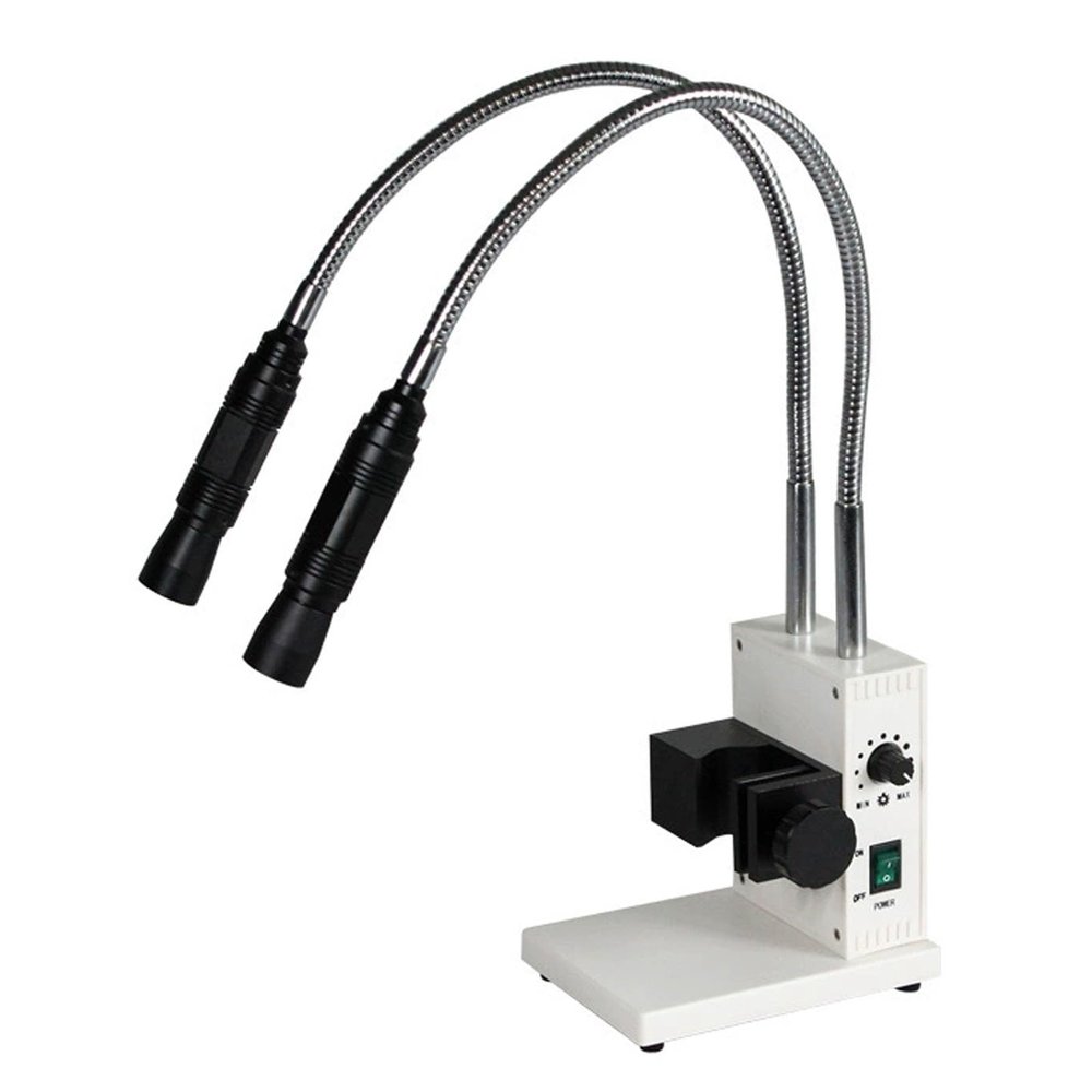 20W Fiber Optic Microscope Illuminator, 6000K Dual Gooseneck LED Lights Source, Adjustable Brightness/Aperture Size, for Industrial Stereo Microscope Camera, PCB Repair, Soldering