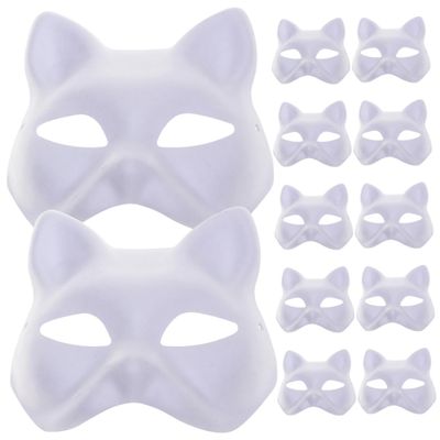 BESPORTBLE 12pcs DIY Paintable Cat Half Masks for Halloween Party Blank Pulp Craft Masks Safe Premium Paper Material Use Masquerade Props for Creative Face Painting and Costume Decoration