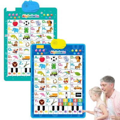 2025 New Talking Wall Chart for Kids, High-End Bilingual (English and Spanish) Alphabet Chart with Songs, ABCs, Numbers, Animal Words & Piano (2Pcs, F)