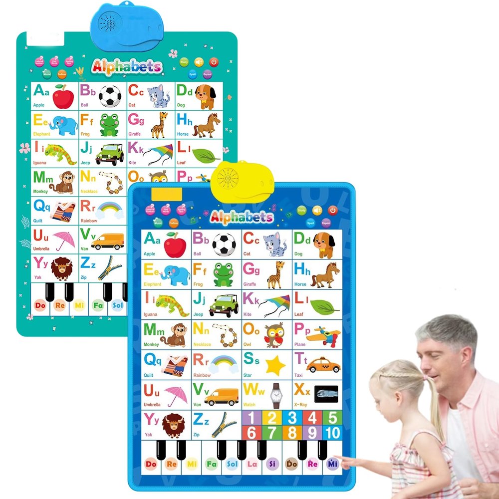 2025 New Talking Wall Chart for Kids, High-End Bilingual (English and Spanish) Alphabet Chart with Songs, ABCs, Numbers, Animal Words & Piano (2Pcs, F)