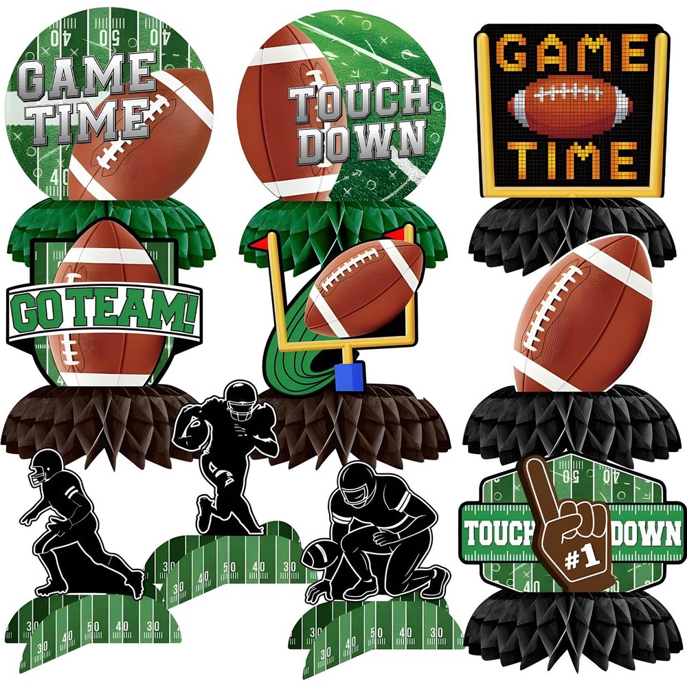 10 Pieces Football Honeycomb Centerpieces  Game Time Table Decorations with Football, Player, Goalpost, and Touchdown Signs for Game Day Parties and Sports-Themed Events
