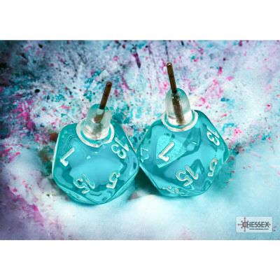 Chessex 54502 Mini-Poly D20 Pin Earrings, Translucent Blue-Green (Pair)