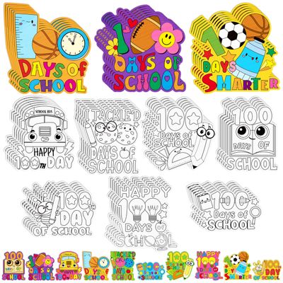 100 Days of School Coloring Arts Crafts Kits - 30Pcs Happy 100 Days Color Your Own Fridge Magnets for Kids 100th Day of School DIY Coloring Magnets for Home Refrigerator Decors Classroom Activities